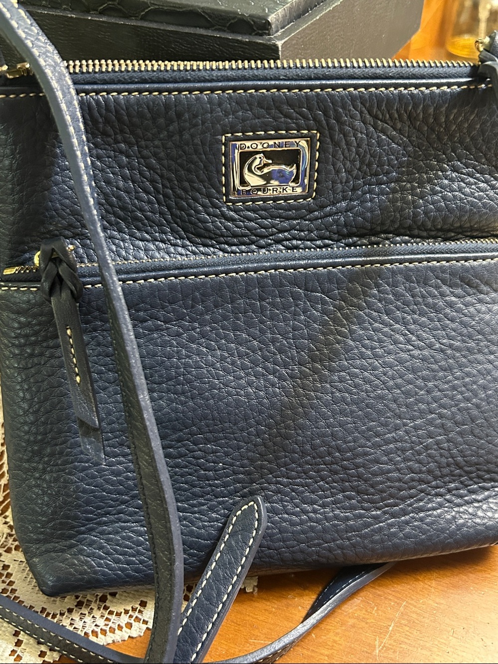 Dooney and Bourke all Leather Crossbody Bag in Navy Blue - Picture 3 of 8